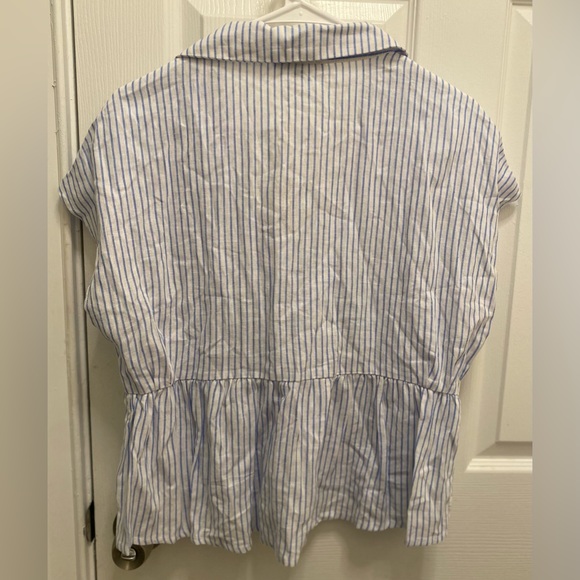 3/$25! NEW! Women’s Boutique Classic Carol Button Up Striped Linen Peplum Top M - Picture 12 of 16